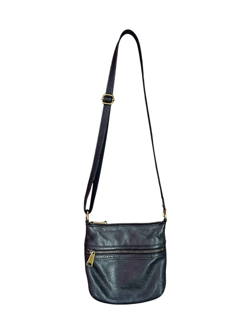 Fossil Voyager Small Leather Crossbody Bag Black Brass Vintage Adjustable Strap